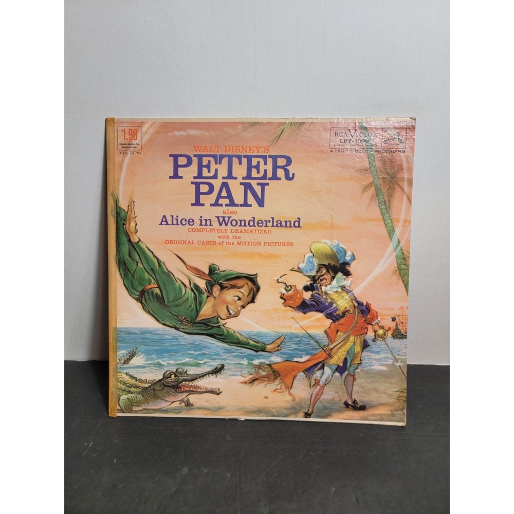 Vintage Walt Disney Vinyl LP Peter Pan Alice in Wonderland RCA Victor LBY-1009